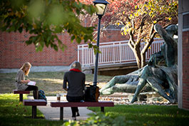Two students studying outside. Link to Gifts by Estate Note
